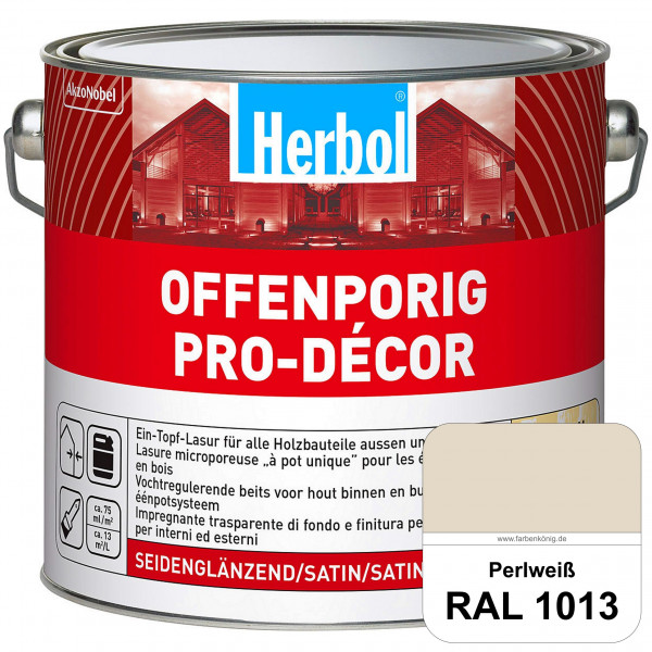 Herbol Offenporig Pro-Décor (RAL 1013 Perlweiß) Hochwertige Ein-Topf-Holzlasur mit 2-Phasen-UV-Schut