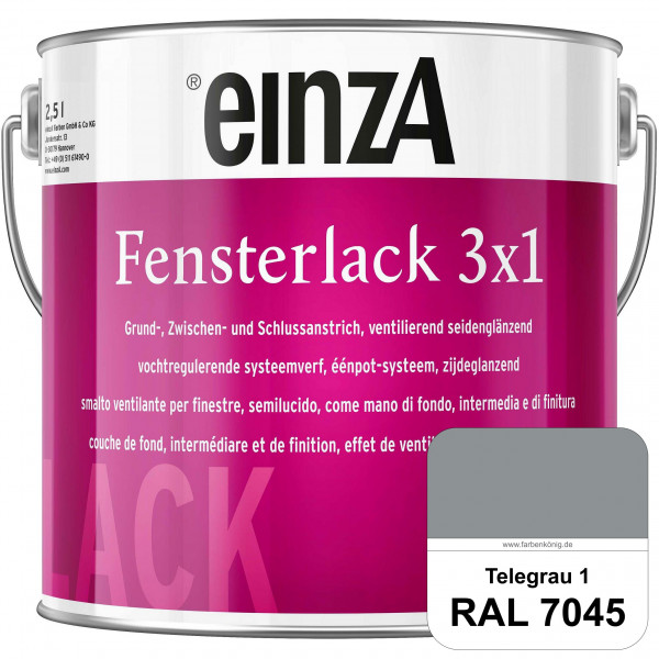einzA Fensterlack 3 x 1 (RAL 7045 Telegrau 1) wetterbeständiger & seidenglänzender Fensterlack