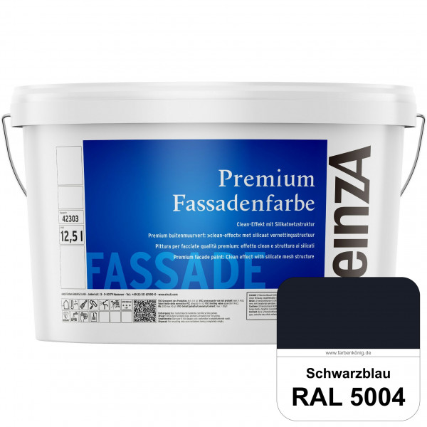 einzA Premium Fassadenfarbe (RAL 5004 Schwarzblau) Hochwertige Fassadenfarbe mit Clean-Effekt