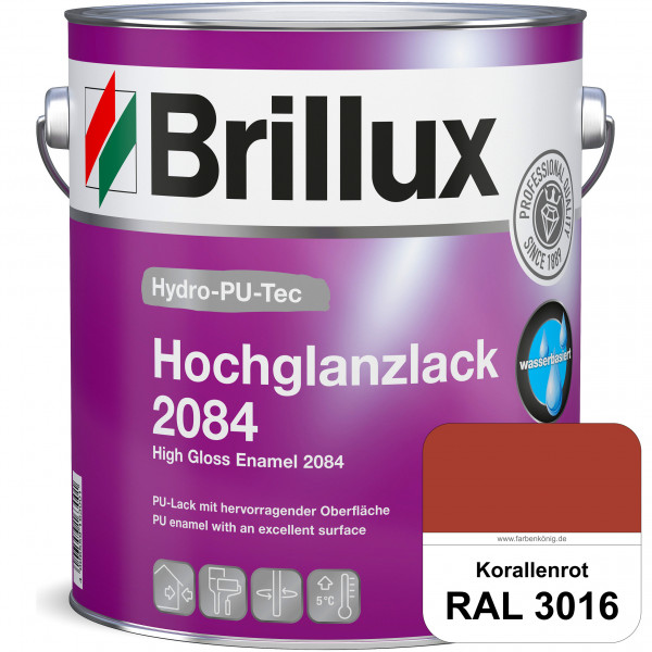 Hydro-PU-Tec Hochglanzlack 2084 (RAL 3016 Korallenrot) wasserbasierter Hochglanzlack für Holz, Zink,