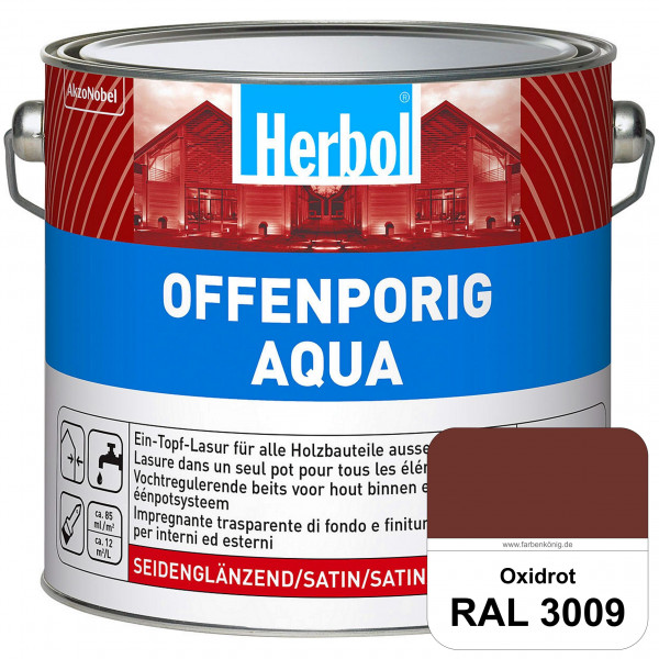 Offenporig Aqua (RAL 3009 Oxidrot) Wasserverdünnbar & hochwertige Ein-Topf-Holzlasur - Feuchteschutz