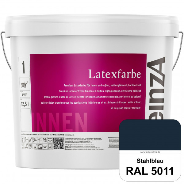 einzA Latexfarbe Premium (RAL 5011 Stahlblau) Hochwertige scheuerbeständige seidenglänzende Latexfar