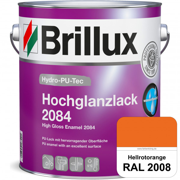 Hydro-PU-Tec Hochglanzlack 2084 (RAL 2008 Hellrotorange) wasserbasierter Hochglanzlack für Holz, Zin