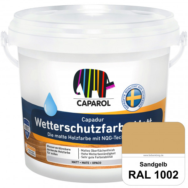 Capadur Wetterschutzfarbe Matt (RAL 1002 Sandgelb) matte Holzfarbe mit NQG-Technologie für außen