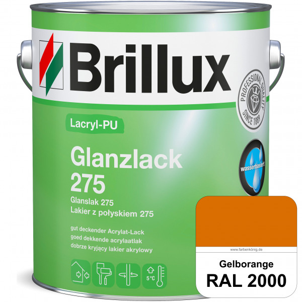 Lacryl-PU Glanzlack 275 (RAL 2000 Gelborange) Glänzender Lack (wasserbasiert) für z. B. Holz, Zink,