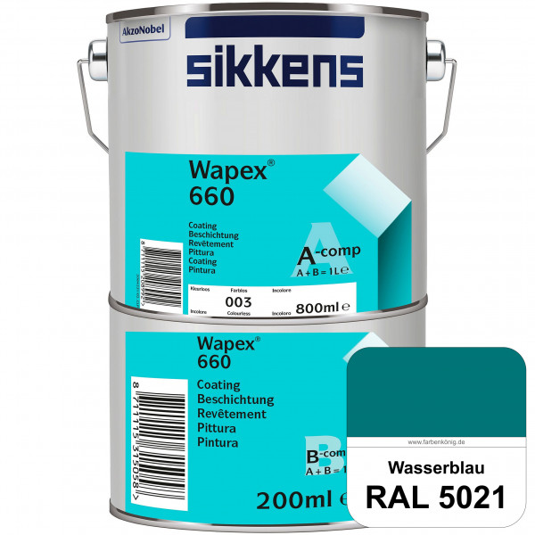 Wapex 660 Set (RAL 5021 Wasserblau) seidenglänzende 2K-Epoxidharzlack für Böden & Wände (innen)