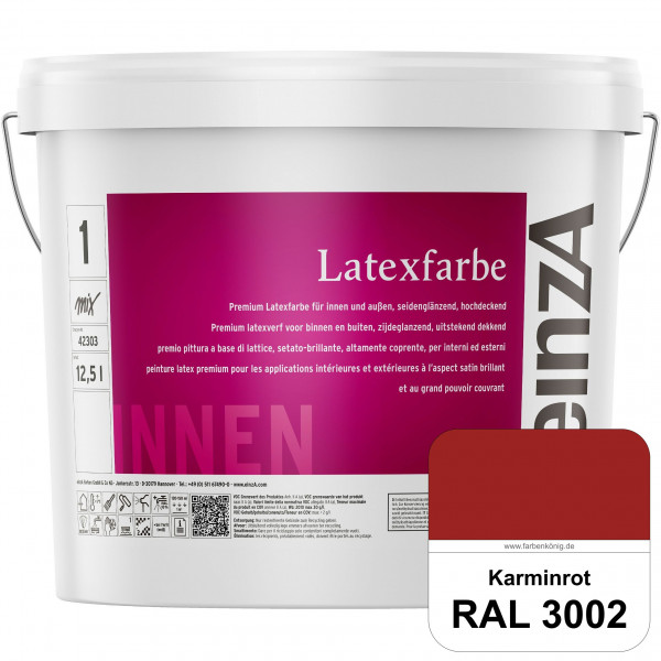 einzA Latexfarbe Premium (RAL 3002 Karminrot) Hochwertige scheuerbeständige seidenglänzende Latexfar