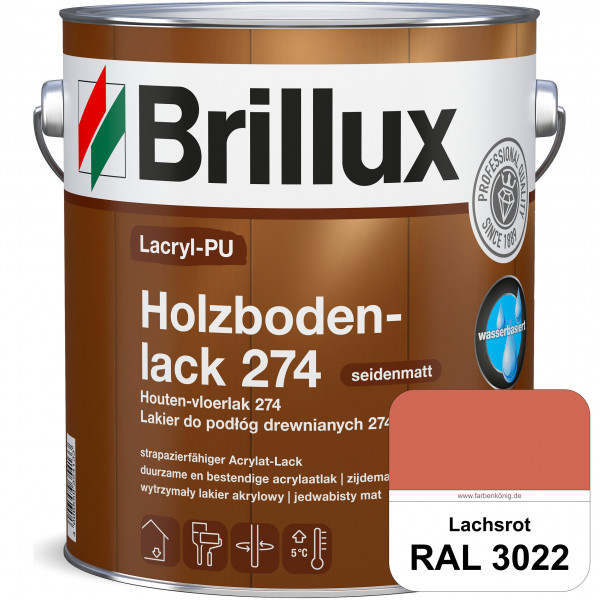 Lacryl-PU Holzbodenlack 274 (RAL 3022 Lachsrot) hochwertige & widerstandsfähige, deckende Versiegelu