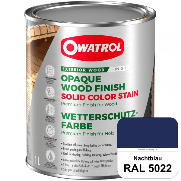 Solid Color Stain (RAL 5022 Nachtblau) deckende und matte Wetterschutzfarbe außen