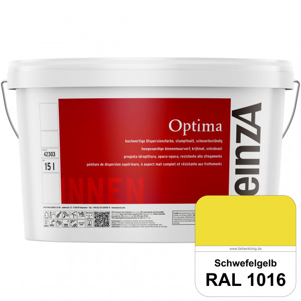 einzA Optima (RAL 1016 Schwefelgelb) Stumpfmatte Dispersionsfarbe für hochwertige Anstriche