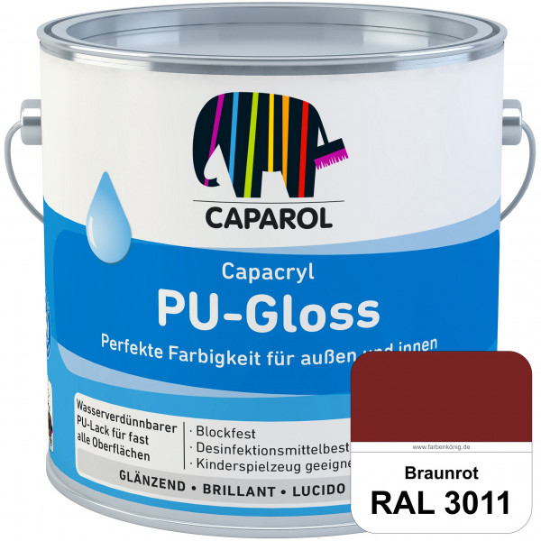 Capacryl PU-Gloss (RAL 3011 Braunrot) glänzender & wasserbasierter Lack (innen & außen)
