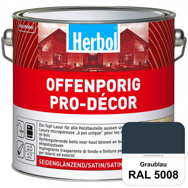 Herbol Offenporig Pro-Décor (RAL 5008 Graublau) Hochwertige Ein-Topf-Holzlasur mit 2-Phasen-UV-Schut