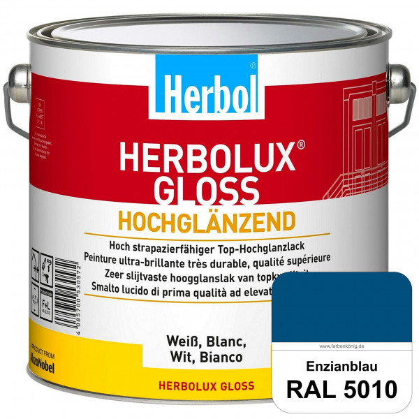 Herbolux Gloss (RAL 5010 Enzianblau) strapazierfähiger Top-Hochglanzlack (lösemittelhaltig) für inne