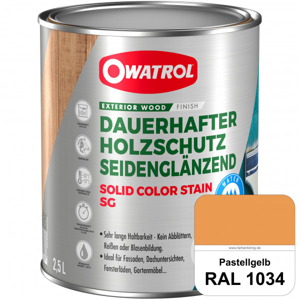 Solid Color Stain SG (RAL 1034 Pastellgelb) deckende und seidenglänzende Wetterschutzfarbe außen