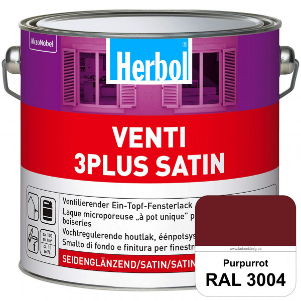 Venti 3Plus Satin (RAL 3004 Purpurrot) feuchtigkeitregulierender & seidenglänzender Ein-Topf-Fenster