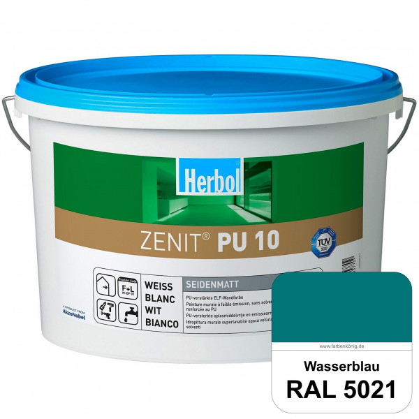 Zenit PU 10 (RAL 5021 Wasserblau) seidenmatte und strapazierfähige PU-Wandfarbe