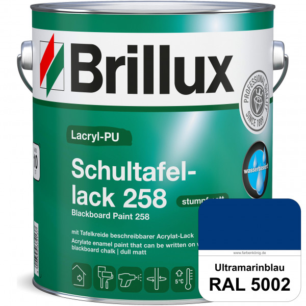 Lacryl-PU Schultafellack 258 (RAL 5002 Ultramarinblau) wasserbasierter und matter Schultafellack (in