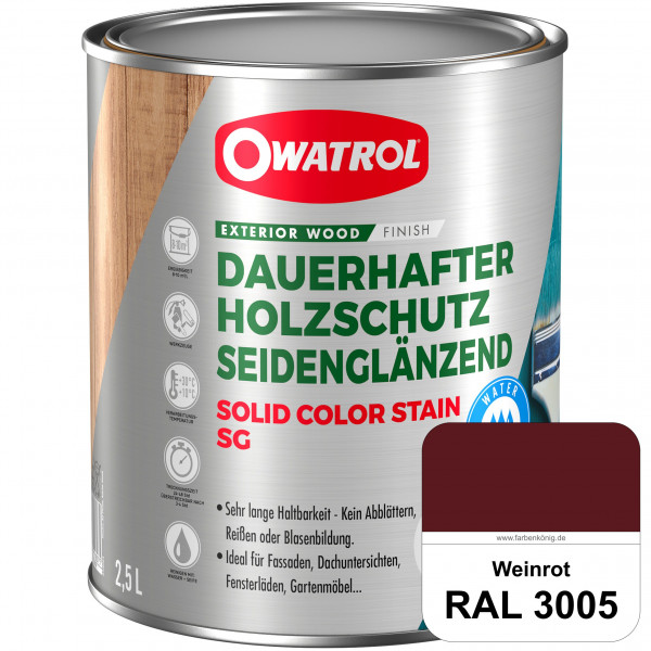 Solid Color Stain SG (RAL 3005 Weinrot) deckende und seidenglänzende Wetterschutzfarbe außen