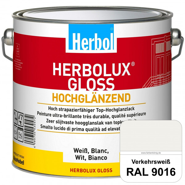 Herbolux Gloss (RAL 9016 Verkehrsweiß) strapazierfähiger Top-Hochglanzlack (lösemittelhaltig) für in