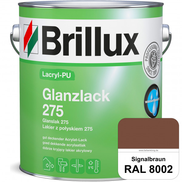 Lacryl-PU Glanzlack 275 (RAL 8002 Signalbraun) Glänzender Lack (wasserbasiert) für z. B. Holz, Zink,