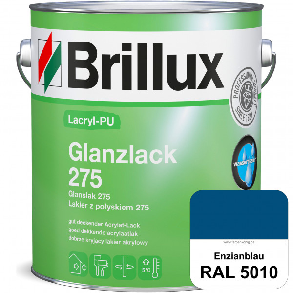 Lacryl-PU Glanzlack 275 (RAL 5010 Enzianblau) Glänzender Lack (wasserbasiert) für z. B. Holz, Zink,