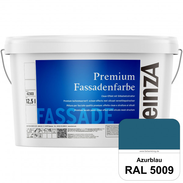 einzA Premium Fassadenfarbe (RAL 5009 Azurblau) Hochwertige Fassadenfarbe mit Clean-Effekt