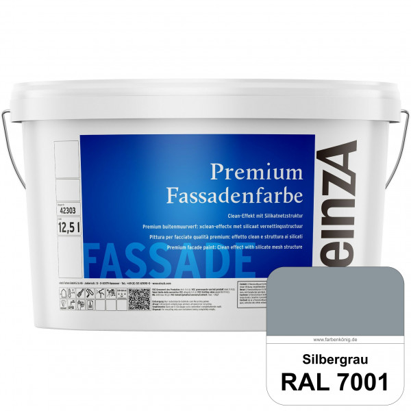 einzA Premium Fassadenfarbe (RAL 7001 Silbergrau) Hochwertige Fassadenfarbe mit Clean-Effekt