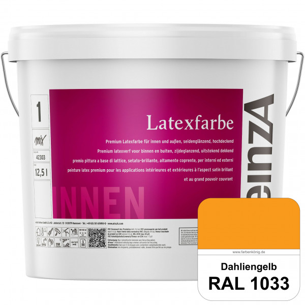 einzA Latexfarbe Premium (RAL 1033 Dahliengelb) Hochwertige scheuerbeständige seidenglänzende Latexf