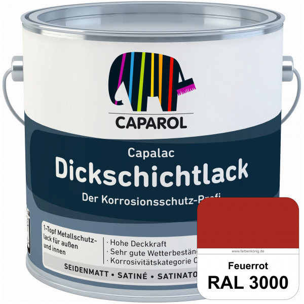 Capalac Dickschichtlack (RAL 3000 Feuerrot) 1-Topf Metallschutzlack (löselmittelhaltig) innen & auße