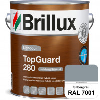 TopGuard 280 (RAL 7001 Silbergrau) wasserbasierte, wetterbeständige und seidenglänzende Hybridlasur 