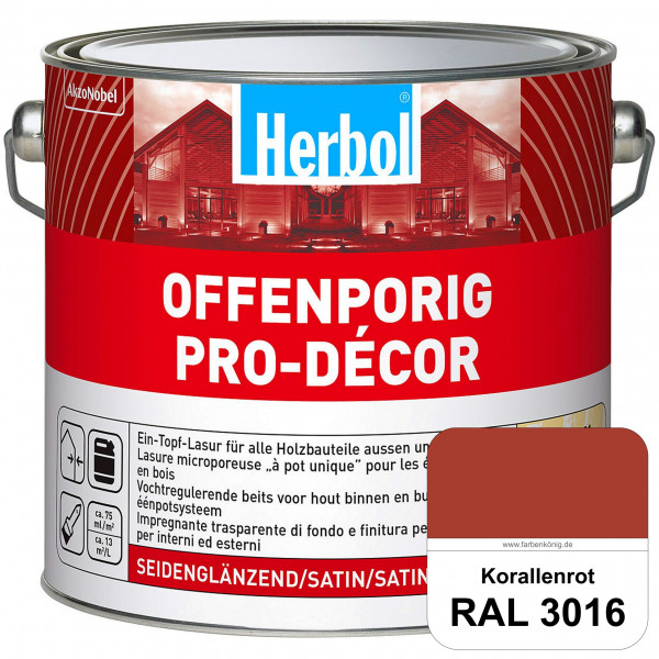 Herbol Offenporig Pro-Décor (RAL 3016 Korallenrot) Hochwertige Ein-Topf-Holzlasur mit 2-Phasen-UV-Sc