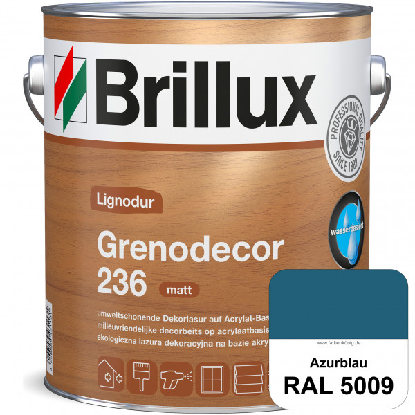 Grenodecor 236 (RAL 5009 Azurblau) Umwelt- und gesundheitsschonende, diffusionsfähige Dekorlasur mit