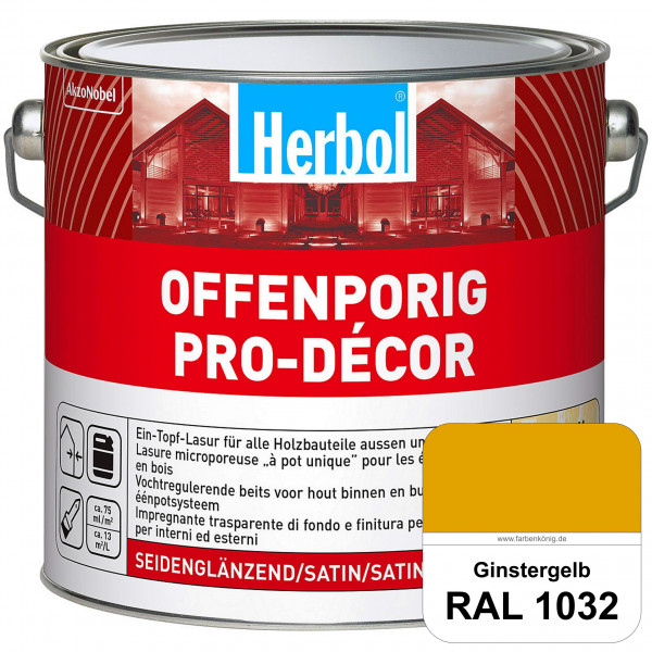 Herbol Offenporig Pro-Décor (RAL 1032 Ginstergelb) Hochwertige Ein-Topf-Holzlasur mit 2-Phasen-UV-Sc