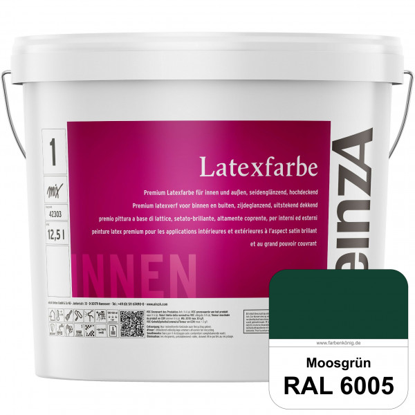 einzA Latexfarbe Premium (RAL 6005 Moosgrün) Hochwertige scheuerbeständige seidenglänzende Latexfarb