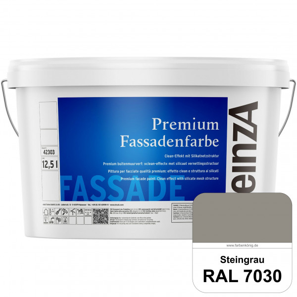 einzA Premium Fassadenfarbe (RAL 7030 Steingrau) Hochwertige Fassadenfarbe mit Clean-Effekt