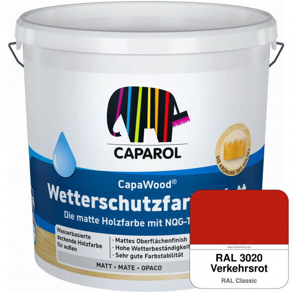 CapaWood® Wetterschutzfarbe Matt (RAL 3020 Verkehrsrot) - ersetzt Capadur Wetterschutzfarbe Matt