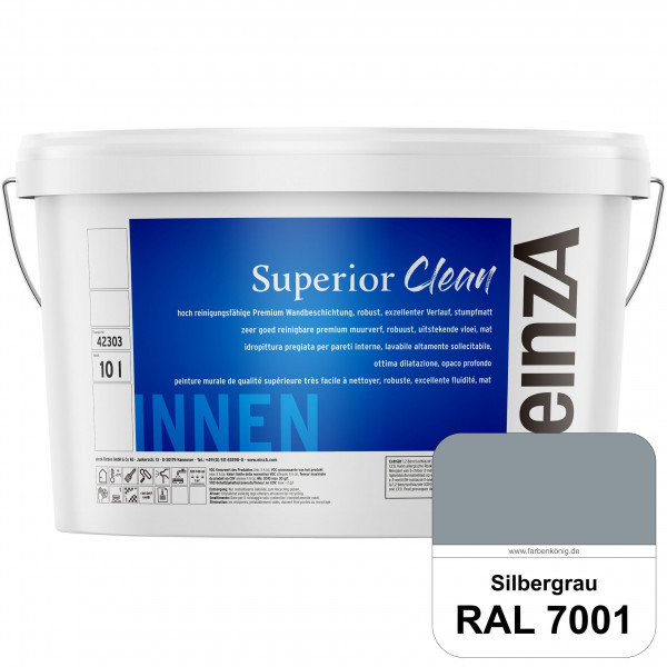 einzA Superior Clean (RAL 7001 Silbergrau) Hoch reinigungsfähige, stumpfmatte Premium-Wandbeschichtu