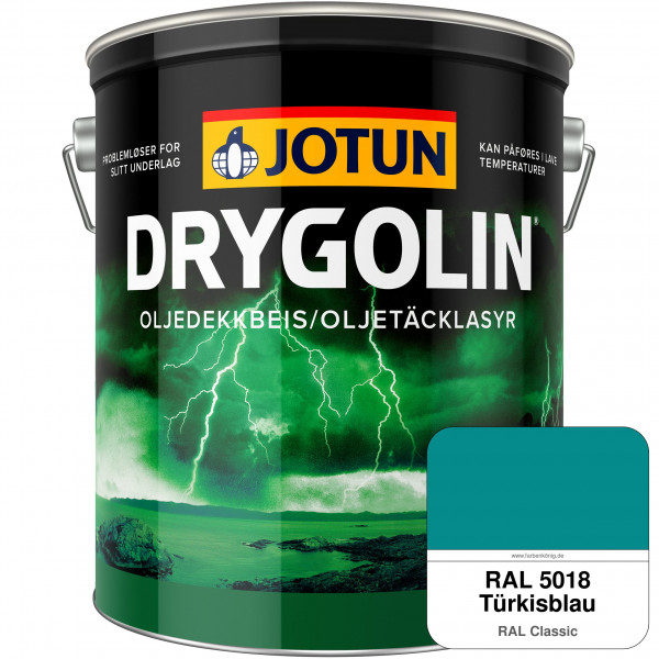 DRYGOLIN Oljedekkbeis - Deckende & wetterbeständige Öllasur für Außen (RAL 5018 Türkisblau)