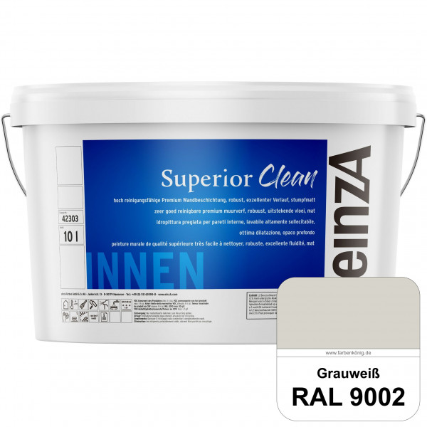 einzA Superior Clean (RAL 9002 Grauweiß) Hoch reinigungsfähige, stumpfmatte Premium-Wandbeschichtung