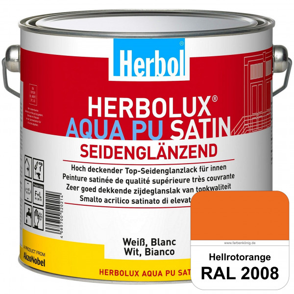 Herbolux Aqua PU Satin (RAL 2008 Hellrotorange) Wasserverdünnbarer Top-PU-Seidenglanzlack (Innen)