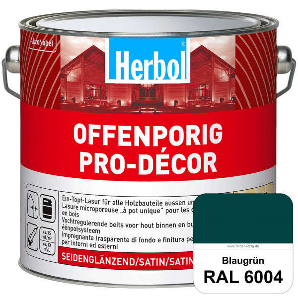 Herbol Offenporig Pro-Décor (RAL 6004 Blaugrün) Hochwertige Ein-Topf-Holzlasur mit 2-Phasen-UV-Schut