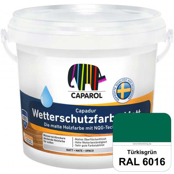 Capadur Wetterschutzfarbe Matt (RAL 6016 Türkisgrün) matte Holzfarbe mit NQG-Technologie für außen