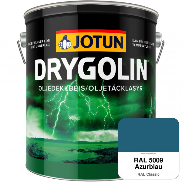 DRYGOLIN Oljedekkbeis - Deckende & wetterbeständige Öllasur für Außen (RAL 5009 Azurblau)