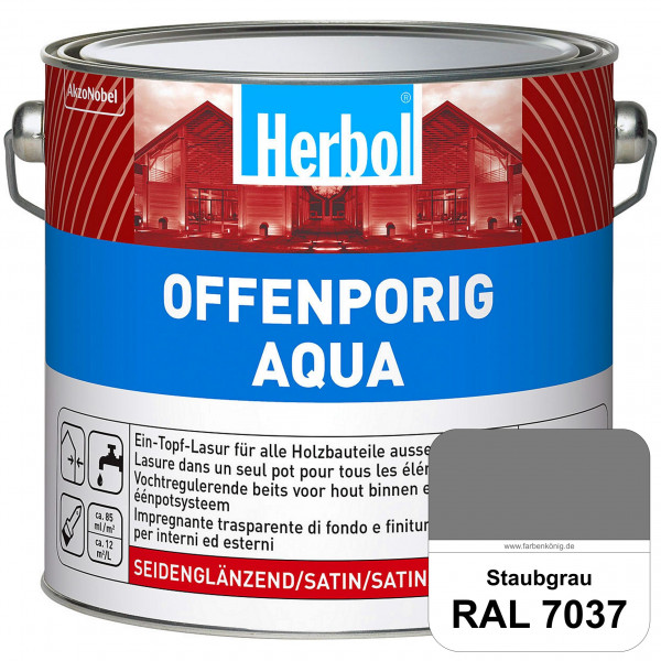 Offenporig Aqua (RAL 7037 Staubgrau) Wasserverdünnbar & hochwertige Ein-Topf-Holzlasur - Feuchteschu