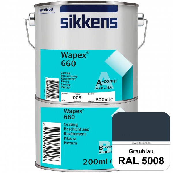 Wapex 660 Set (RAL 5008 Graublau) seidenglänzende 2K-Epoxidharzlack für Böden & Wände (innen)