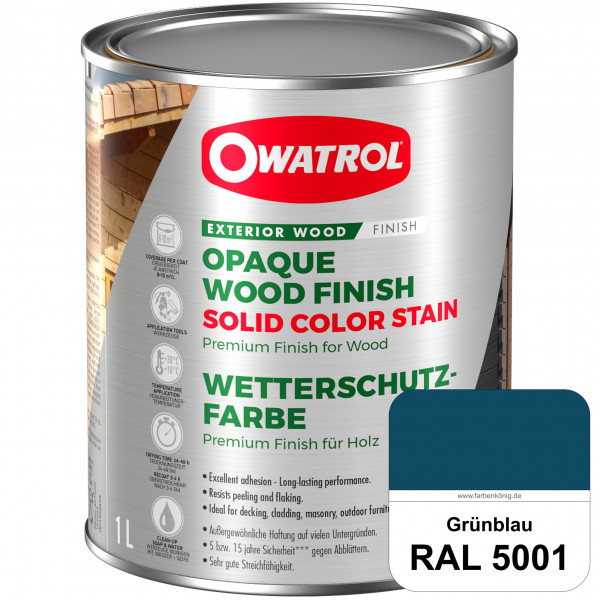Solid Color Stain (RAL 5001 Grünblau) deckende und matte Wetterschutzfarbe außen