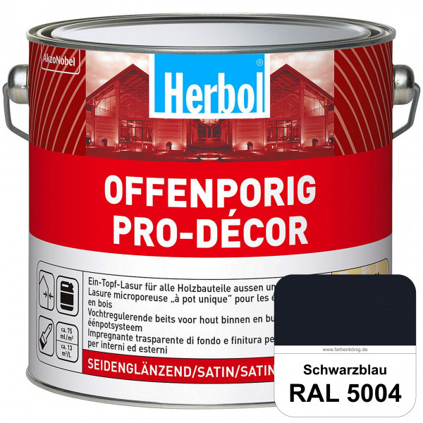 Herbol Offenporig Pro-Décor (RAL 5004 Schwarzblau) Hochwertige Ein-Topf-Holzlasur mit 2-Phasen-UV-Sc