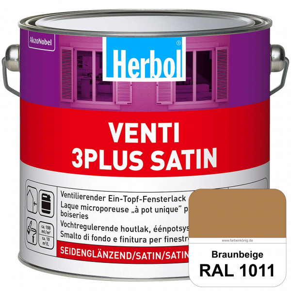 Venti 3Plus Satin (RAL 1011 Braunbeige) feuchtigkeitregulierender & seidenglänzender Ein-Topf-Fenste