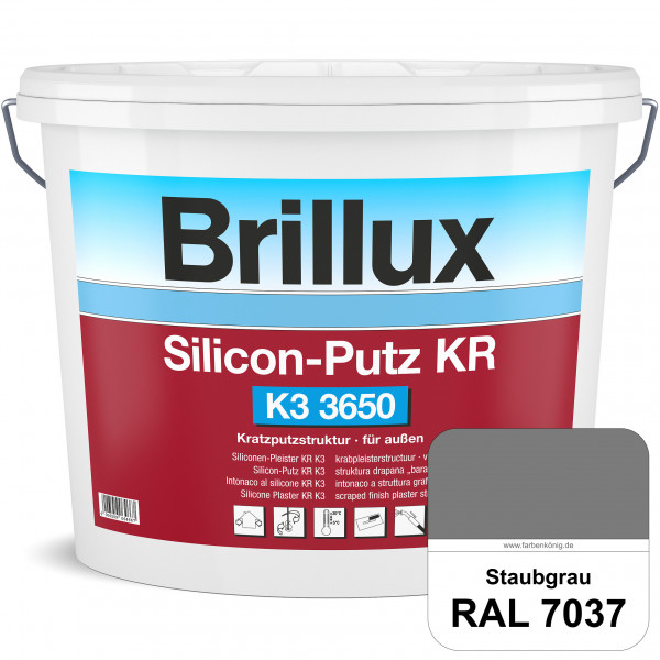 Silicon-Putz KR K3 3650 mit Protect (RAL 7037 Staubgrau) Kratzputz auf Siliconharzbasis für dekorati