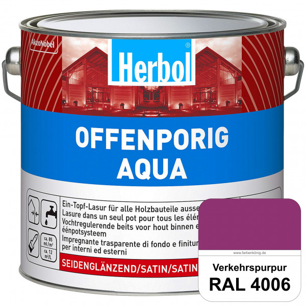 Offenporig Aqua (RAL 4006 Verkehrspurpur) Wasserverdünnbar & hochwertige Ein-Topf-Holzlasur - Feucht